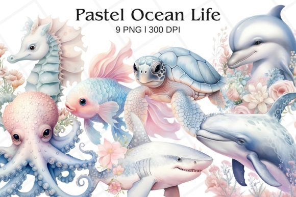 Download Pastel Ocean Life Watercolor Clipart - Premium Resources